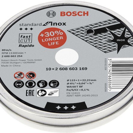 Bosch Δίσκος Κοπής Μετάλλου 115mm 10τμχ 2608603254