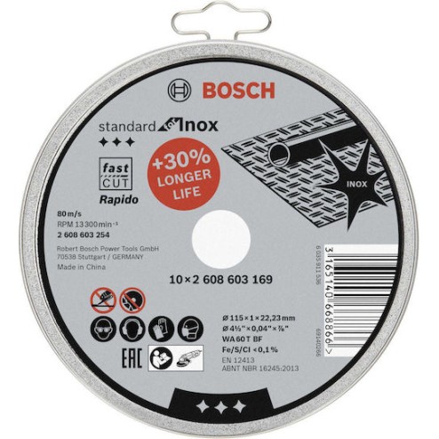 Bosch Δίσκος Κοπής Μετάλλου 115mm 10τμχ 2608603254