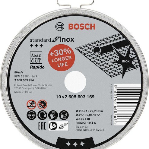 Bosch Δίσκος Κοπής Μετάλλου 115mm 10τμχ 2608603254