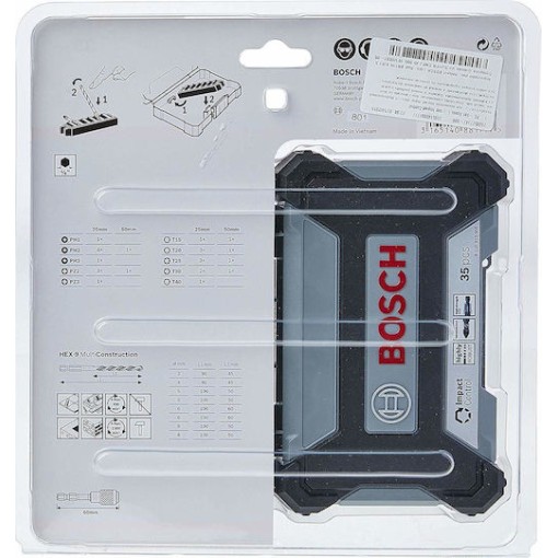 Bosch Σετ 35 Τρυπάνια με Εξάγωνο Στέλεχος για Δομικά Υλικά, Μέταλλο και Ξύλο