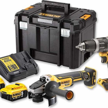 Dewalt Σετ Γωνιακός Τροχός & Κρουστικό Δραπανοκατσάβιδο Brushless 18V με 2 Μπαταρίες 5Ah και Θήκη