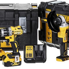 Dewalt Σετ Γωνιακός Τροχός, Δραπανοκατσάβιδο, Μπουλονόκλειδο & Παλμικό Κατσαβίδι 18V με 3 Μπαταρίες 5Ah και Θήκη