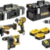 Dewalt Σετ Γωνιακός Τροχός, Δραπανοκατσάβιδο, Μπουλονόκλειδο & Παλμικό Κατσαβίδι 18V με 3 Μπαταρίες 5Ah και Θήκη