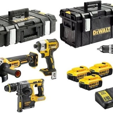 Dewalt Σετ Γωνιακός Τροχός, Δραπανοκατσάβιδο, Μπουλονόκλειδο & Παλμικό Κατσαβίδι 18V με 3 Μπαταρίες 5Ah και Θήκη
