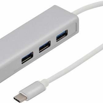 Digitus USB 3.0 Hub 3 Θυρών με σύνδεση USB-C / Ethernet Ασημί