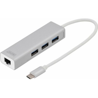 Digitus USB 3.0 Hub 3 Θυρών με σύνδεση USB-C / Ethernet Ασημί