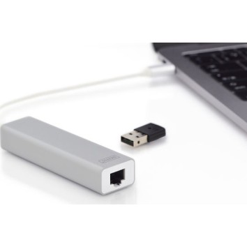 Digitus USB 3.0 Hub 3 Θυρών με σύνδεση USB-C / Ethernet Ασημί