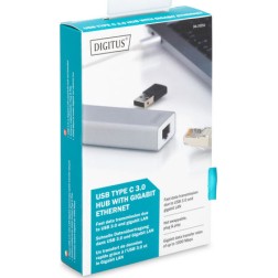 Digitus USB 3.0 Hub 3 Θυρών με σύνδεση USB-C / Ethernet Ασημί