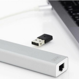 Digitus USB 3.0 Hub 3 Θυρών με σύνδεση USB-C / Ethernet Ασημί