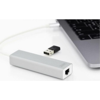 Digitus USB 3.0 Hub 3 Θυρών με σύνδεση USB-C / Ethernet Ασημί