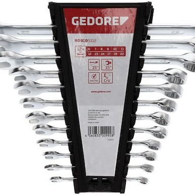 Gedore Red Ring Combination Wrench Set 12-piece Sizes 6-22 Chrome Vanadium Steel Silver