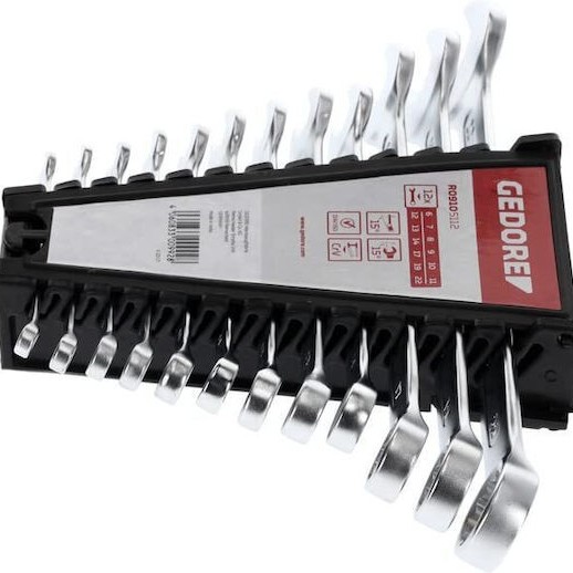 Gedore Red Ring Combination Wrench Set 12-piece Sizes 6-22 Chrome Vanadium Steel Silver