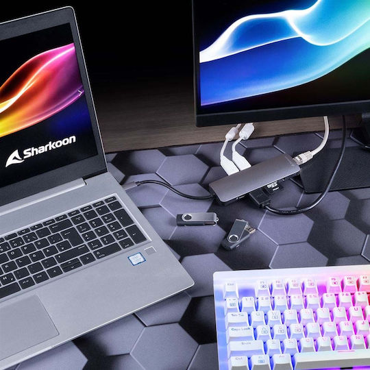 Sharkoon USB-C Docking Station με HDMI 4K PD Γκρι (4044951026715)