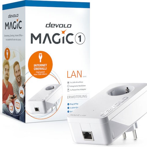 Devolo Magic 1 LAN 1-1-1 (DE) Powerline για Ενσύρματη Σύνδεση με Passthrough Πρίζα και Θύρα Gigabit Ethernet