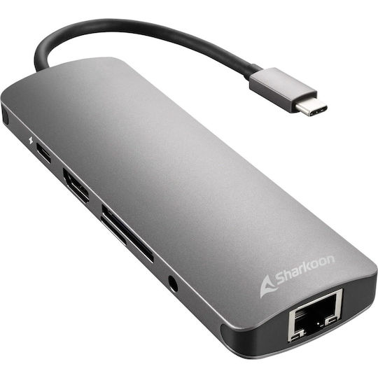 Sharkoon USB-C Docking Station με HDMI 4K PD Ethernet Γκρι (4044951026739)