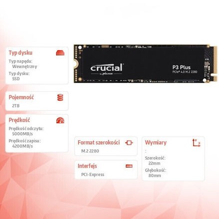 Crucial P3 Plus SSD 2TB M.2 NVMe PCI Express 4.0 Bulk