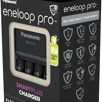 Panasonic Eneloop Pro Smart Plus BQ-CC55 Φορτιστής 4 Μπαταριών Ni-MH Μεγέθους AA/AAA Σετ με 4x AA 2500mAh