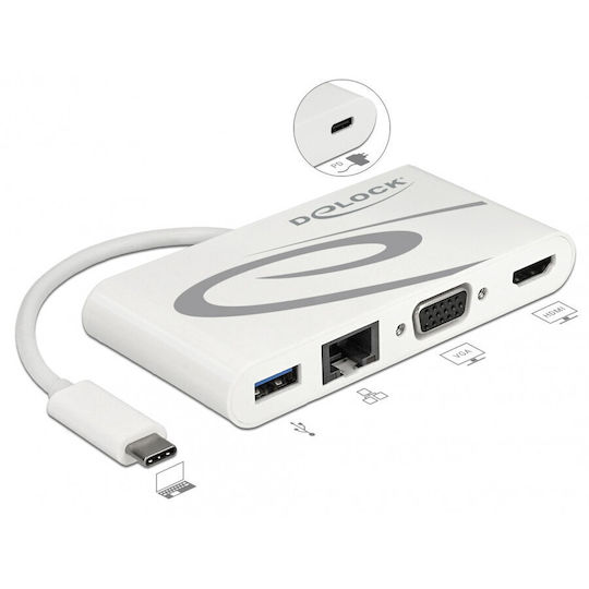 DeLock USB-C Docking Station με HDMI 4K PD Ethernet Λευκό (87731)