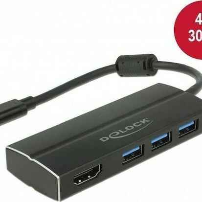 DeLock USB-C Docking Station με HDMI 4K Μαύρο (63931)