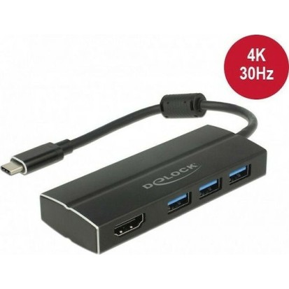 DeLock USB-C Docking Station με HDMI 4K Μαύρο (63931)
