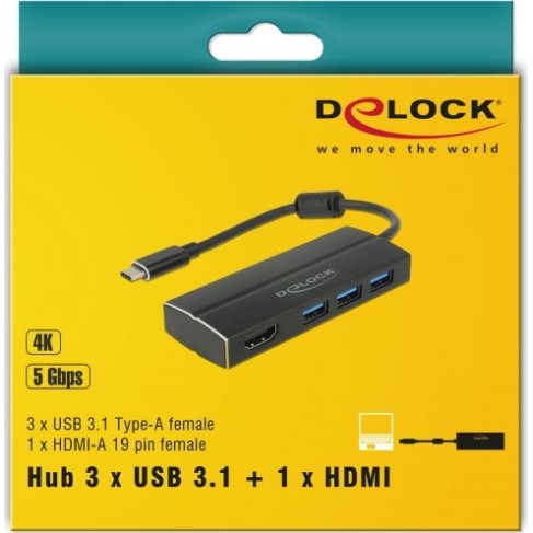 DeLock USB-C Docking Station με HDMI 4K Μαύρο (63931)