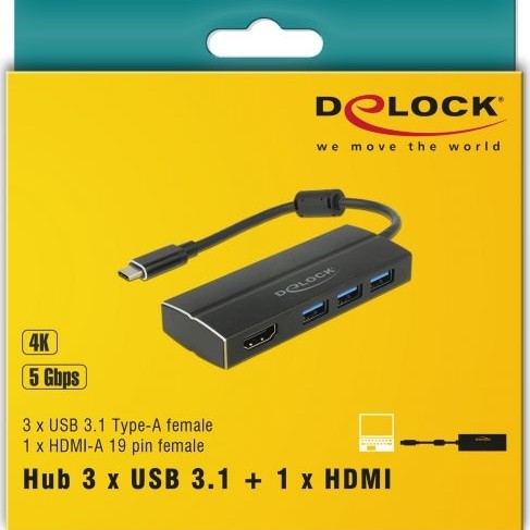 DeLock USB-C Docking Station με HDMI 4K Μαύρο (63931)