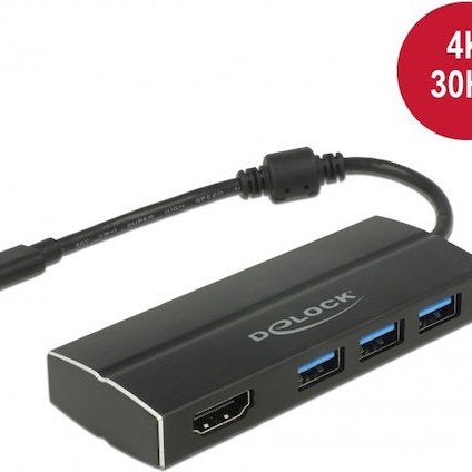 DeLock USB-C Docking Station με HDMI 4K Μαύρο (63931)
