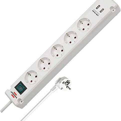 Brennenstuhl Πολύπριζο 5 Θέσεων με 2 USB-A, Διακόπτη και Καλώδιο 3m