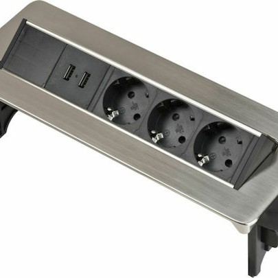 Brennenstuhl Πολύπριζο 3 Θέσεων με 2 USB-A και Καλώδιο 2m Ασημί