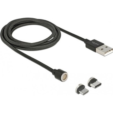 DeLock Braided / Magnetic USB to Type-C / micro USB Cable 2.4A Μαύρο 1.1m (85723)