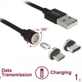 DeLock Braided / Magnetic USB to Type-C / micro USB Cable 2.4A Μαύρο 1.1m (85723)