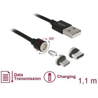 DeLock Braided / Magnetic USB to Type-C / micro USB Cable 2.4A Μαύρο 1.1m (85723)