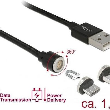 DeLock Braided / Magnetic USB to Type-C / micro USB Cable 2.4A Μαύρο 1.1m (85723)