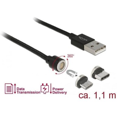 DeLock Braided / Magnetic USB to Type-C / micro USB Cable 2.4A Μαύρο 1.1m (85723)