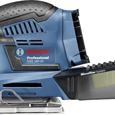 Bosch GSS 18V-10 Professional Παλμικό Τριβείο 18V Solo με Ρύθμιση Ταχύτητας και με Σύστημα Αναρρόφησης