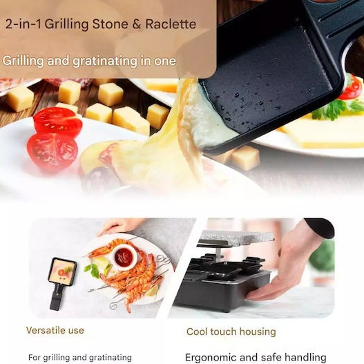 Clatronic Επιτραπέζια Ηλεκτρική Ψησταριά Raclette Αλουμινίου Λείας και Αυλακωτής Πλάκας 1400W Ανοξείδωτη 46x23εκ.