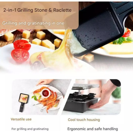 Clatronic Επιτραπέζια Ηλεκτρική Ψησταριά Raclette Αλουμινίου Λείας και Αυλακωτής Πλάκας 1400W Ανοξείδωτη 46x23εκ.