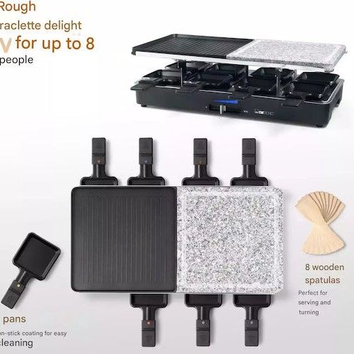 Clatronic Επιτραπέζια Ηλεκτρική Ψησταριά Raclette Αλουμινίου Λείας και Αυλακωτής Πλάκας 1400W Ανοξείδωτη 46x23εκ.