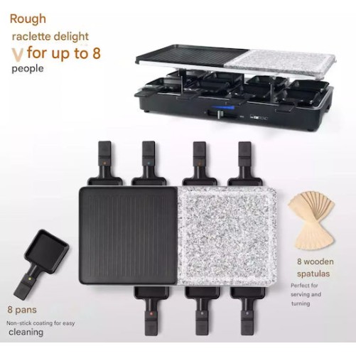 Clatronic Επιτραπέζια Ηλεκτρική Ψησταριά Raclette Αλουμινίου Λείας και Αυλακωτής Πλάκας 1400W Ανοξείδωτη 46x23εκ.