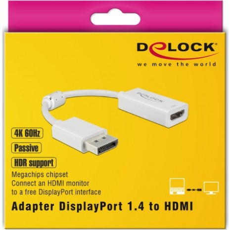 DeLock Μετατροπέας DisplayPort male σε HDMI female Λευκό 1τμχ 63936