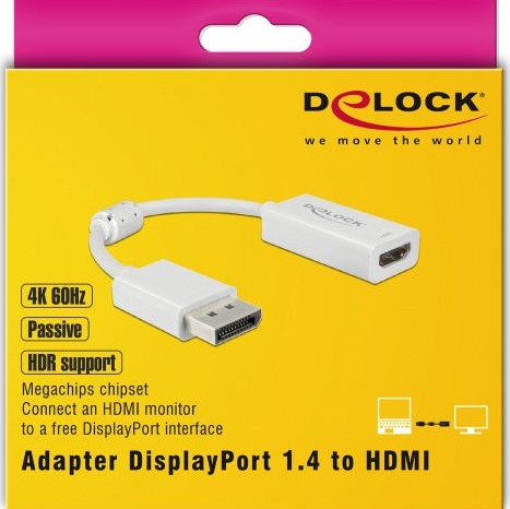 DeLock Μετατροπέας DisplayPort male σε HDMI female Λευκό 1τμχ 63936