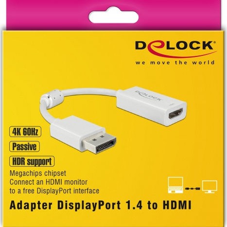 DeLock Μετατροπέας DisplayPort male σε HDMI female Λευκό 1τμχ 63936