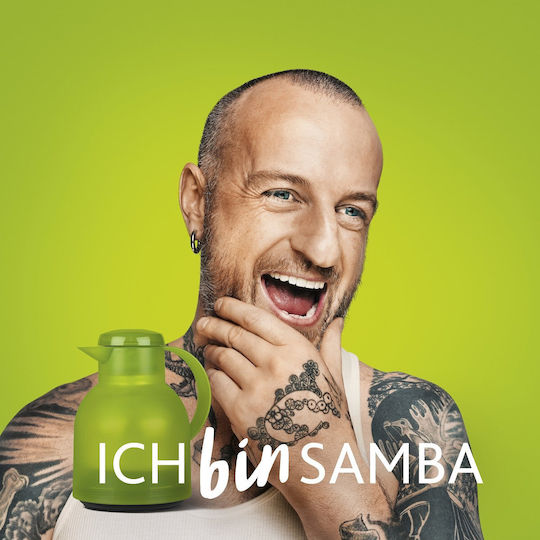 Emsa Samba Vacuum Jug Quick Press Κανάτα Θερμός Πλαστικό 1lt Μωβ με Λαβή