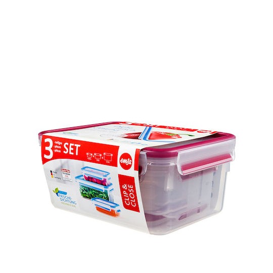 Emsa Clip & Close Σετ Δοχεία Φαγητού Πλαστικά Διάφανα 3τμχ