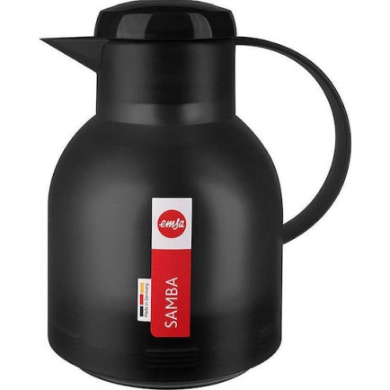 Emsa Samba Vacuum Jug Quick Press Κανάτα Θερμός Πλαστικό 1lt Μαύρο με Λαβή