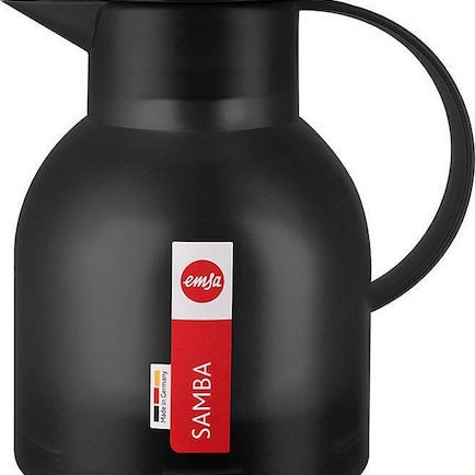 Emsa Samba Vacuum Jug Quick Press Κανάτα Θερμός Πλαστικό 1lt Μαύρο με Λαβή