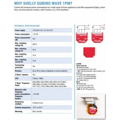 Shelly Wave 1PM Ενδιάμεσος Διακόπτης