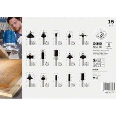 Bosch Σετ Φρέζες Καρβιδίου για Διαμόρφωση Αυλακώσεων σε Ξύλο 8mm με Οδηγό και Ρουλεμάν 15τμχ