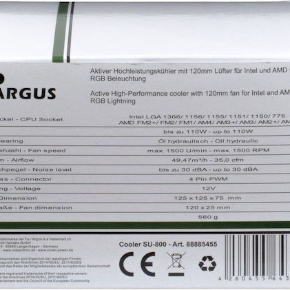 Inter-Tech Argus SU-800 Ψύκτρα Επεξεργαστή για Socket AM4/115x/AM3/AM3+ με RGB Φωτισμό