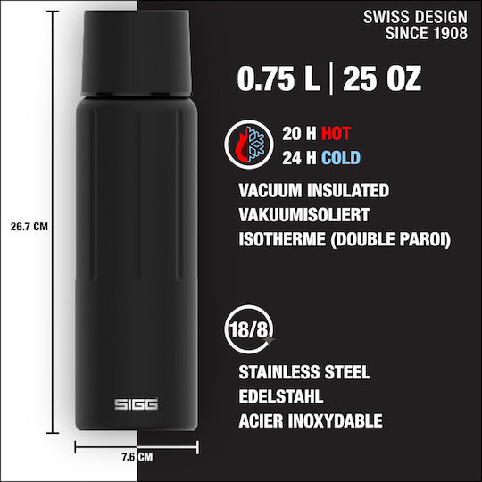 Sigg IBT Obsidian Μπουκάλι Θερμός Ανοξείδωτο 750ml Μαύρο με Λαβή